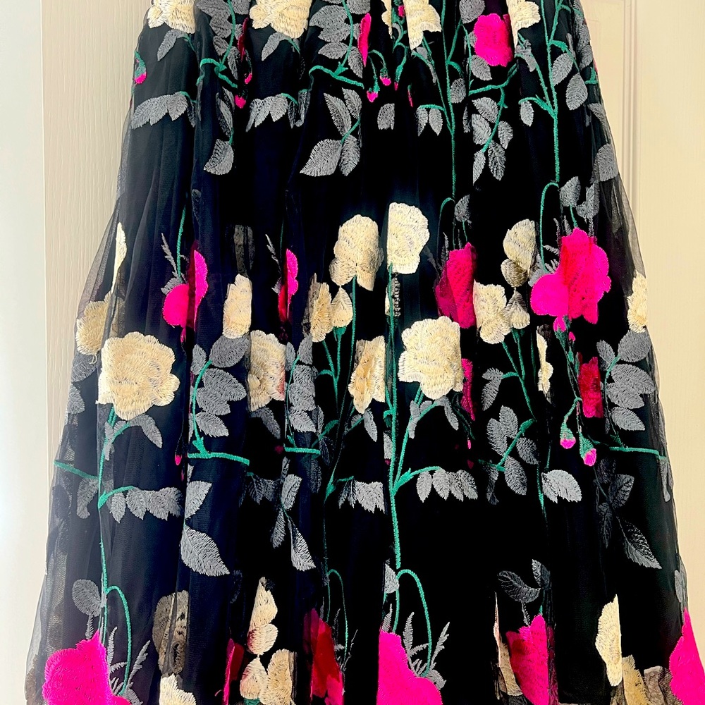 Stunning Champagne & Strawberry skirt.  Embroidered pink & cream floral. NWT.